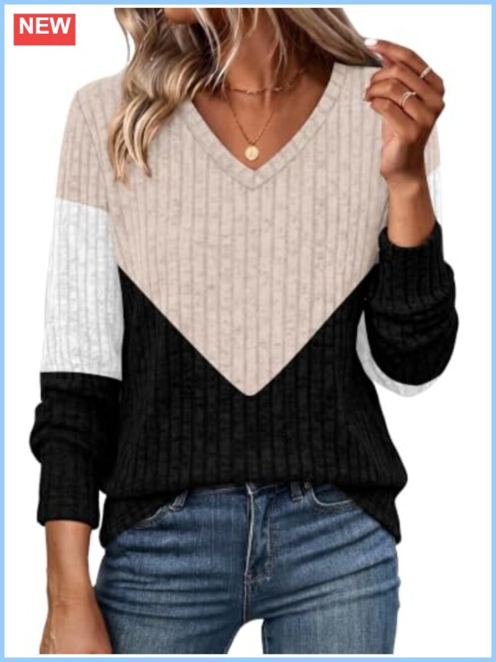 Womens V Neck Long Sleeve Ribbed Tunic Top Lightweight Pullover Sweater